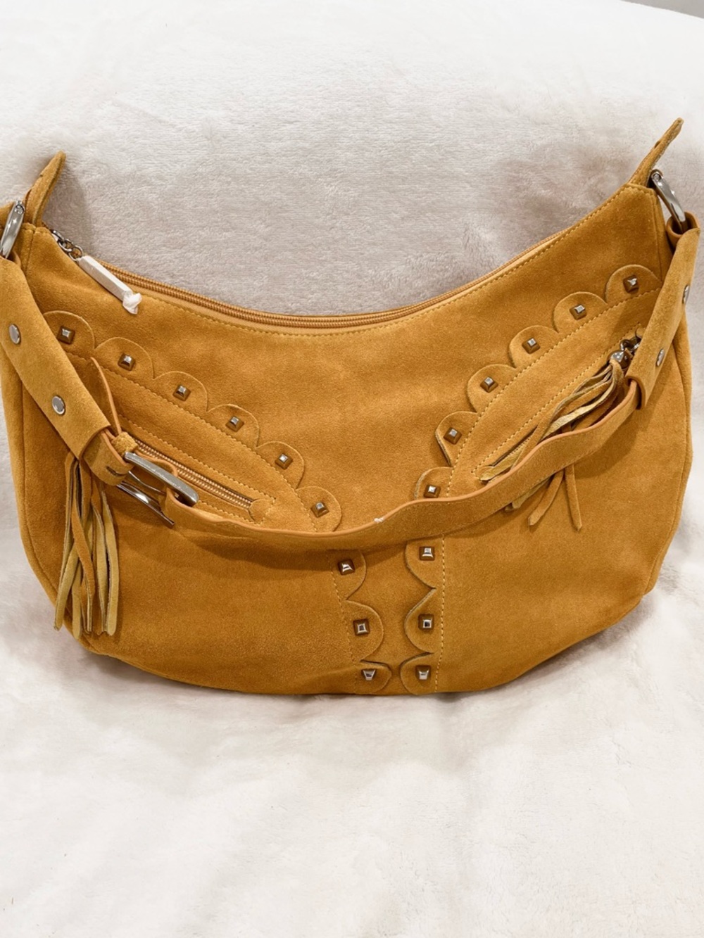 The Find Camel Suede Studded Shoulder Bag NWOT - Picture 10 of 12